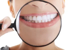 Magnified white teeth